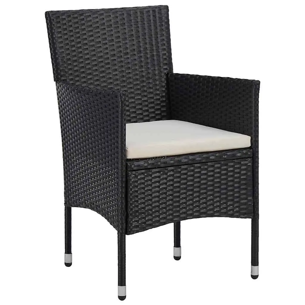 3-Piece Black Poly Rattan Garden Dining Set