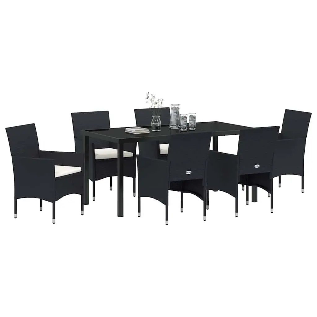 7-Piece Black Poly Rattan Outdoor Dining Set