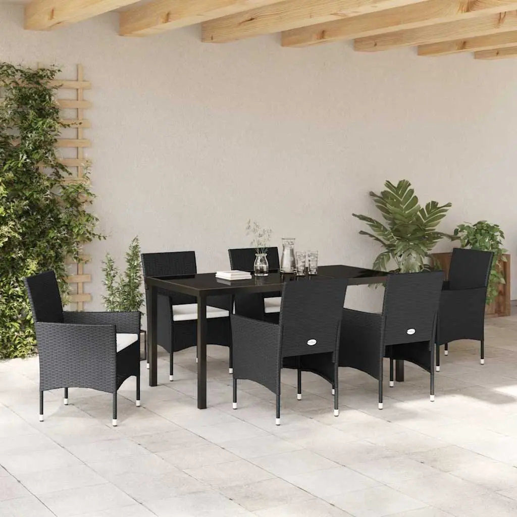 7-Piece Black Poly Rattan Outdoor Dining Set