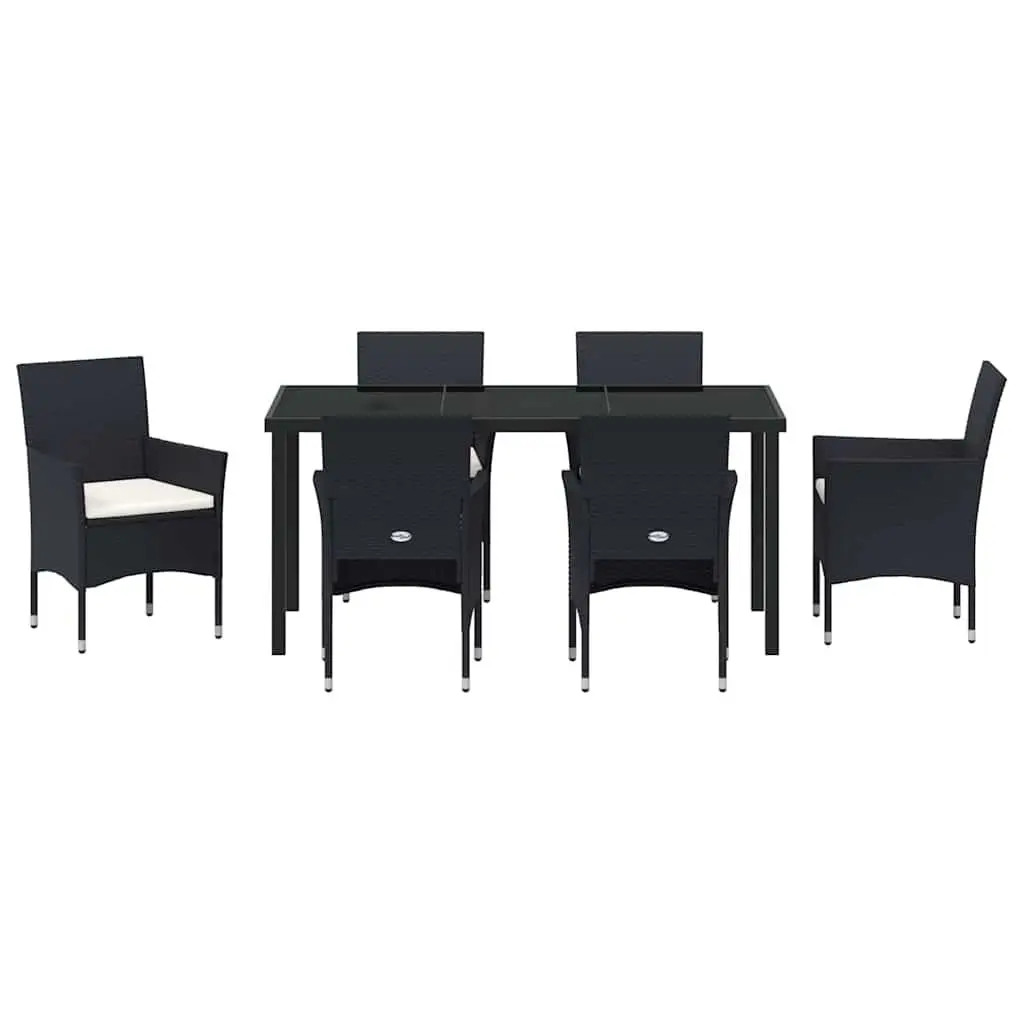 7-Piece Black Poly Rattan Outdoor Dining Set