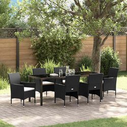 Durable 7 Piece Black Rattan Outdoor Dining Set
