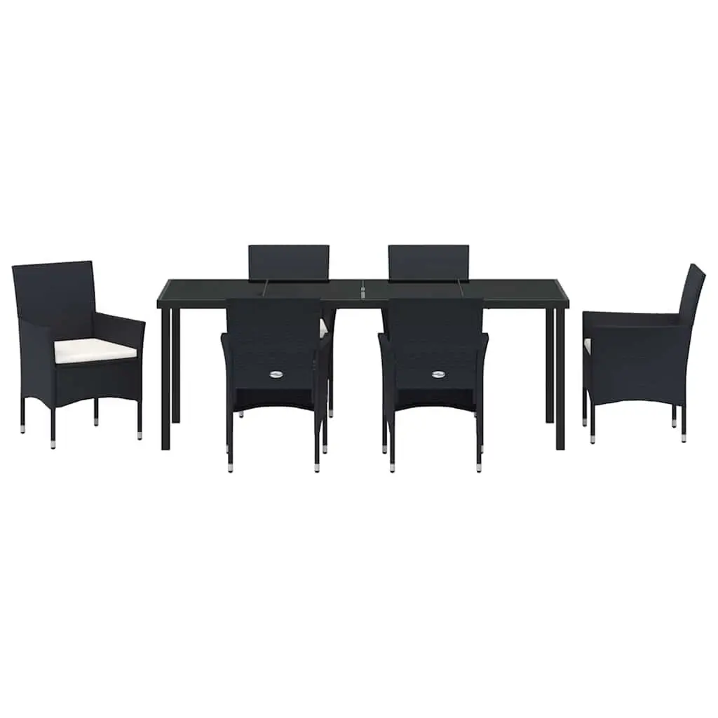 7 Piece Black Rattan Outdoor Dining Set