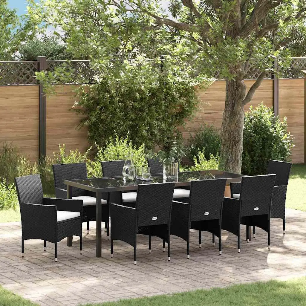 9 Piece Black Poly Rattan Dining Set