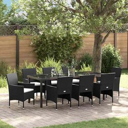 Durable 9 Piece Black Poly Rattan Dining Set