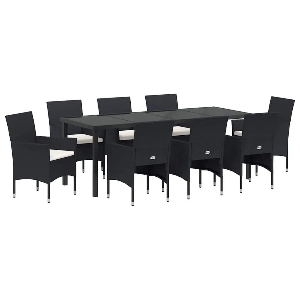 9 Piece Black Poly Rattan Dining Set