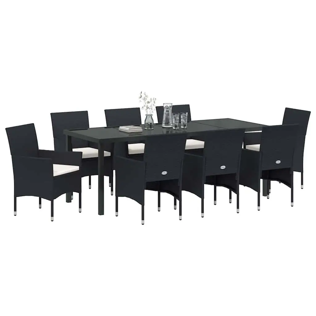 9 Piece Black Poly Rattan Dining Set