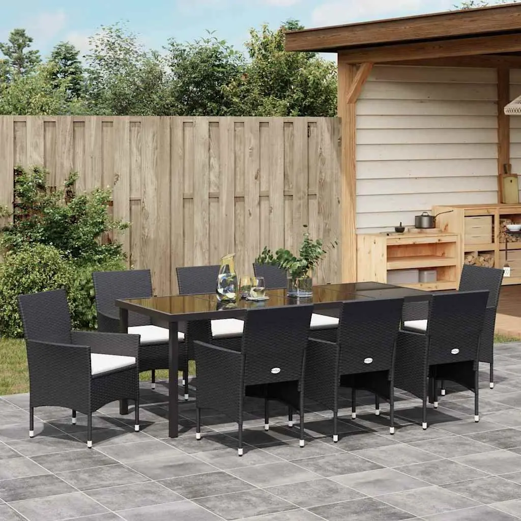 9 Piece Black Poly Rattan Dining Set