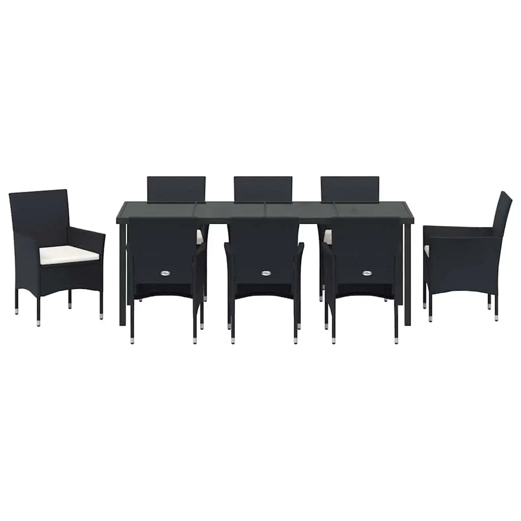 9 Piece Black Poly Rattan Dining Set