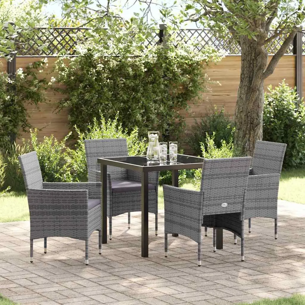 5 Piece Garden Dining Set with Grey Cushions