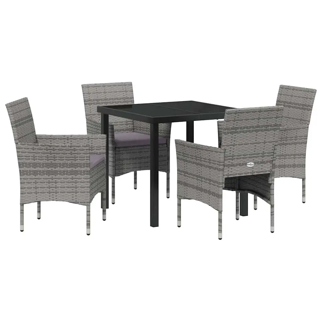 5 Piece Garden Dining Set with Grey Cushions