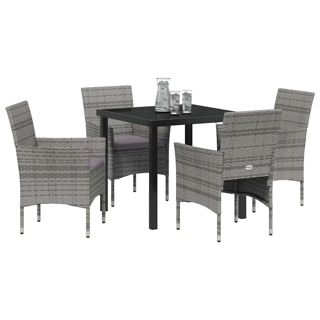 5 Piece Garden Dining Set with Grey Cushions