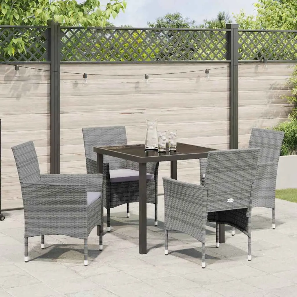 5 Piece Garden Dining Set with Grey Cushions