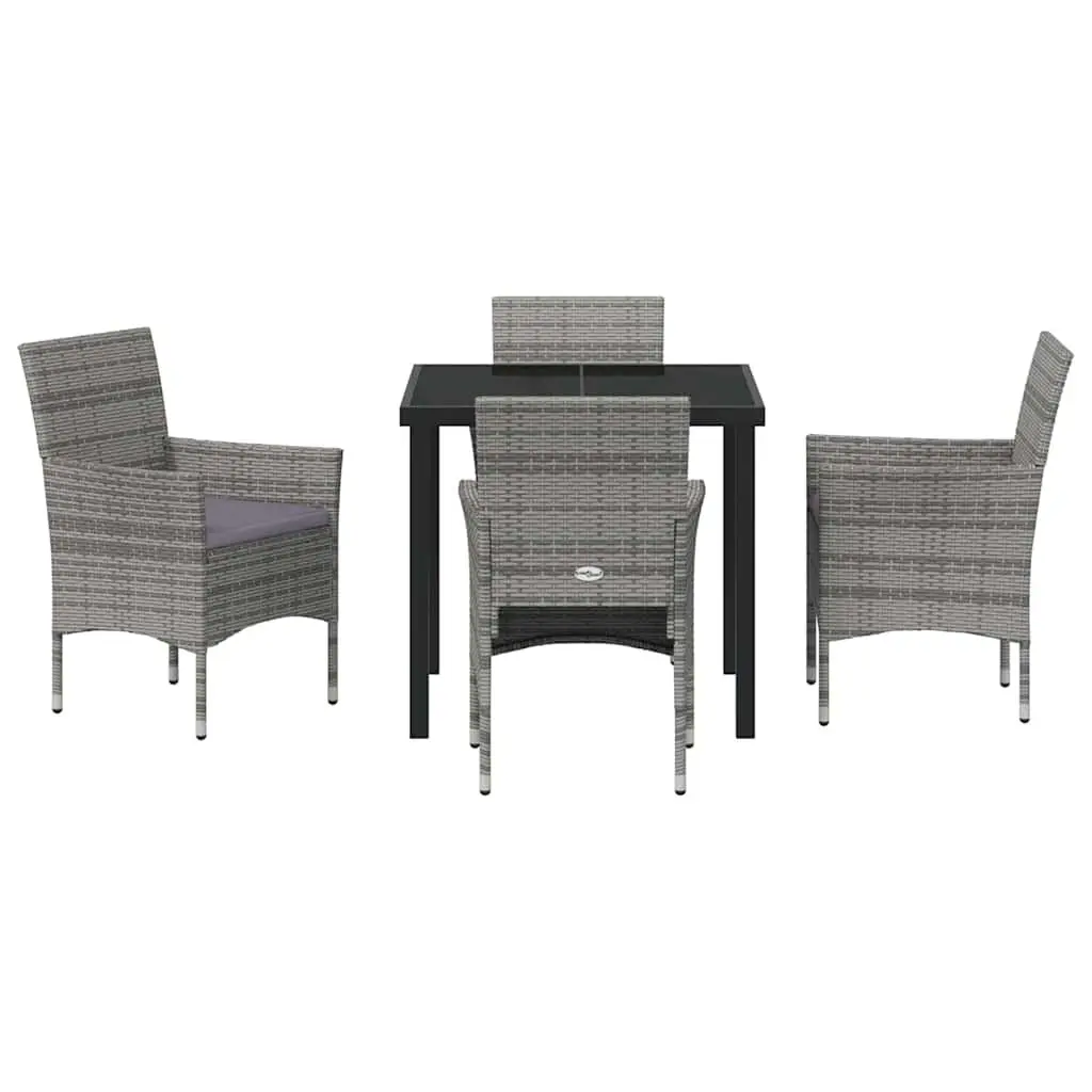 5 Piece Garden Dining Set with Grey Cushions