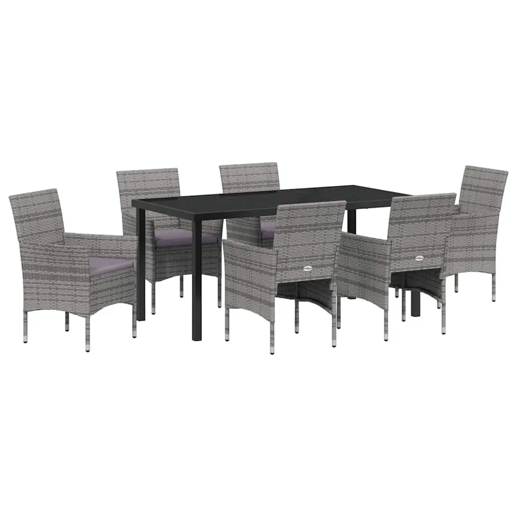 7-Piece Grey Garden Dining Set with Cushions