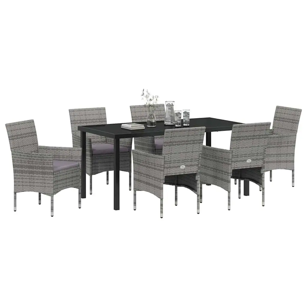 7-Piece Grey Garden Dining Set with Cushions