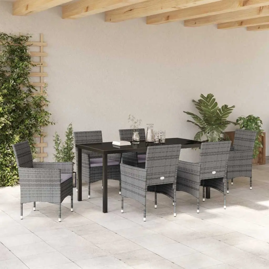 7-Piece Grey Garden Dining Set with Cushions