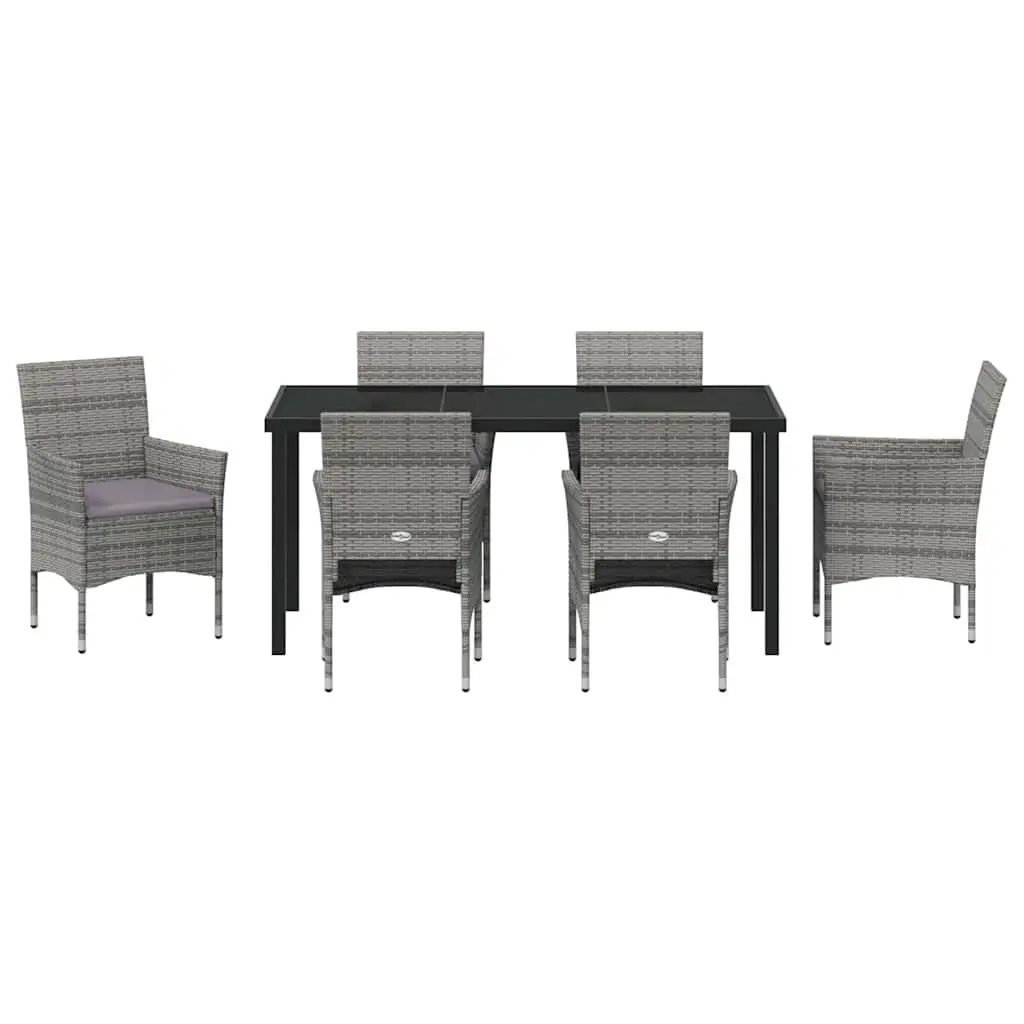 7-Piece Grey Garden Dining Set with Cushions