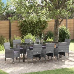 Durable 9 Piece Grey Poly Rattan Garden Dining Set