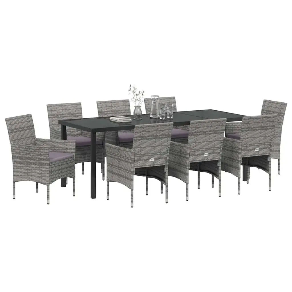9 Piece Grey Poly Rattan Garden Dining Set