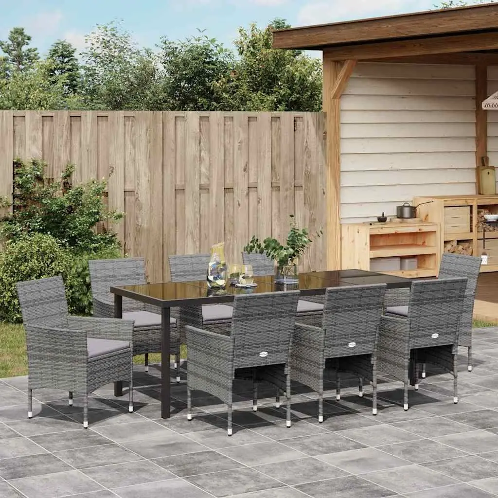 9 Piece Grey Poly Rattan Garden Dining Set