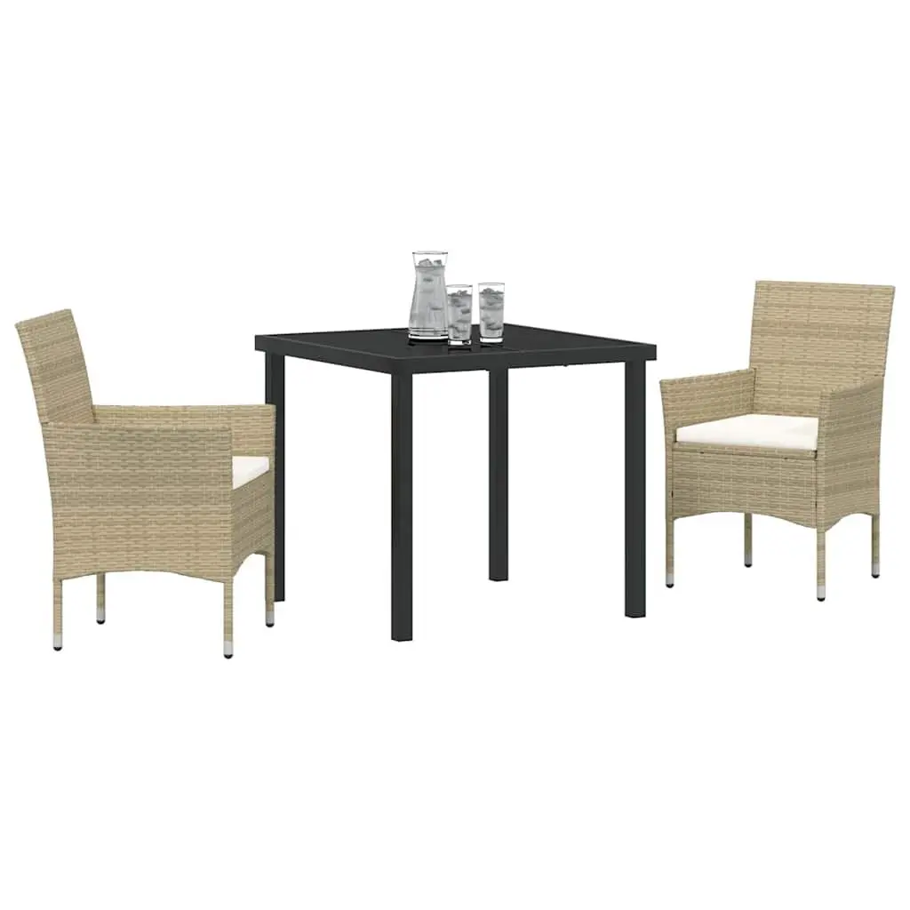 Outdoor Dining Set 3 Pieces Garden Patio Furniture with Cushions Beige