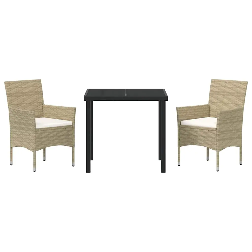 Outdoor Dining Set 3 Pieces Garden Patio Furniture with Cushions Beige