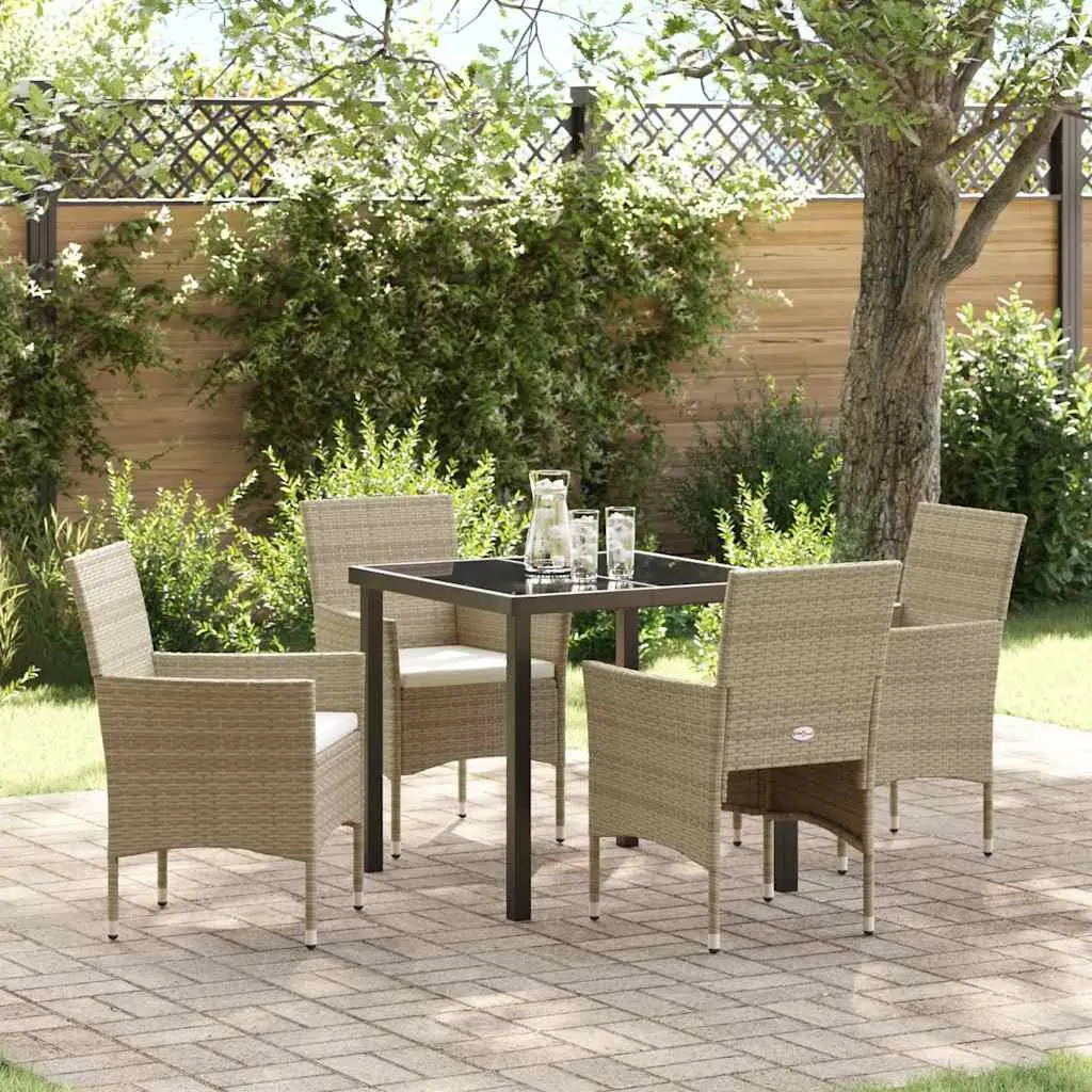 Outdoor Dining Set Poly Rattan 5 Piece Beige