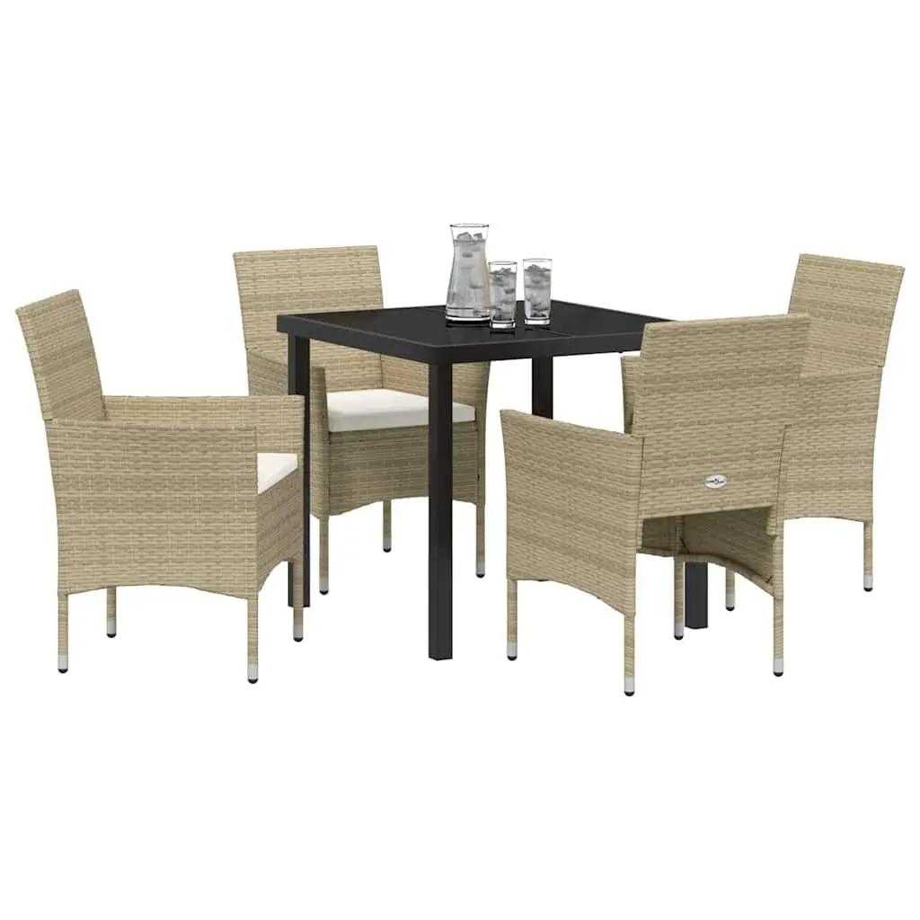 Outdoor Dining Set Poly Rattan 5 Piece Beige