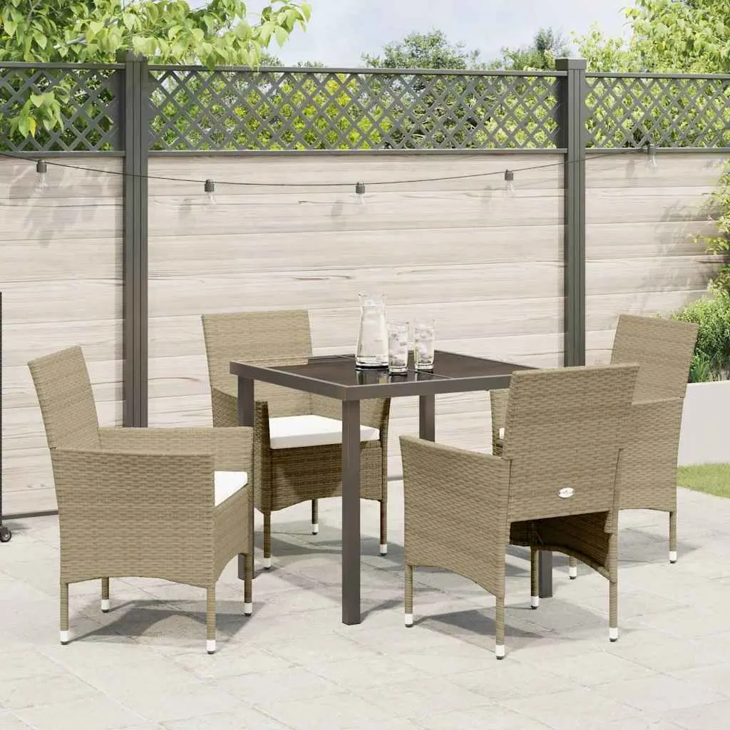 Outdoor Dining Set Poly Rattan 5 Piece Beige