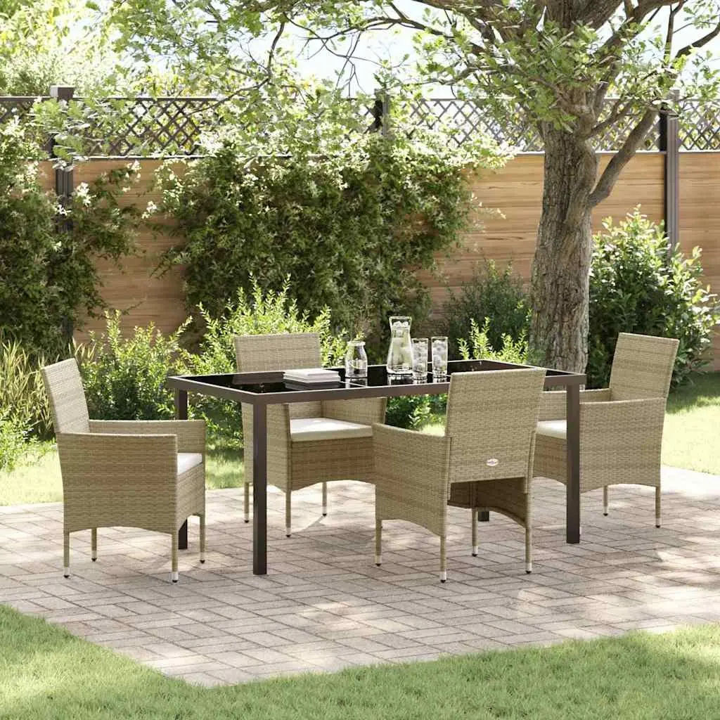 Outdoor 5-Piece Garden Dining Set with Beige Cushions