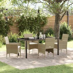 Outdoor 5-Piece Garden Dining Set with Beige Cushions