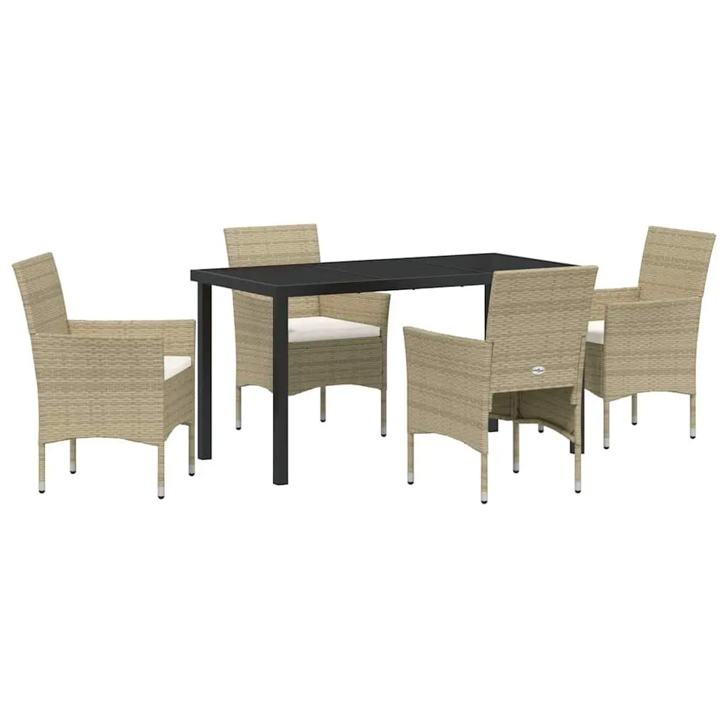 Garden Dining Set Poly Rattan Powder-coated Steel 5 Piece Beige Outdoor Furniture