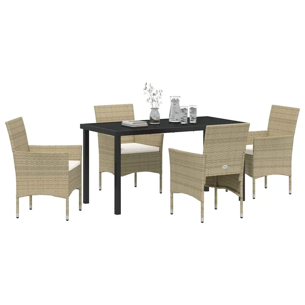 Garden Dining Set Poly Rattan Powder-coated Steel 5 Piece Beige Outdoor Furniture