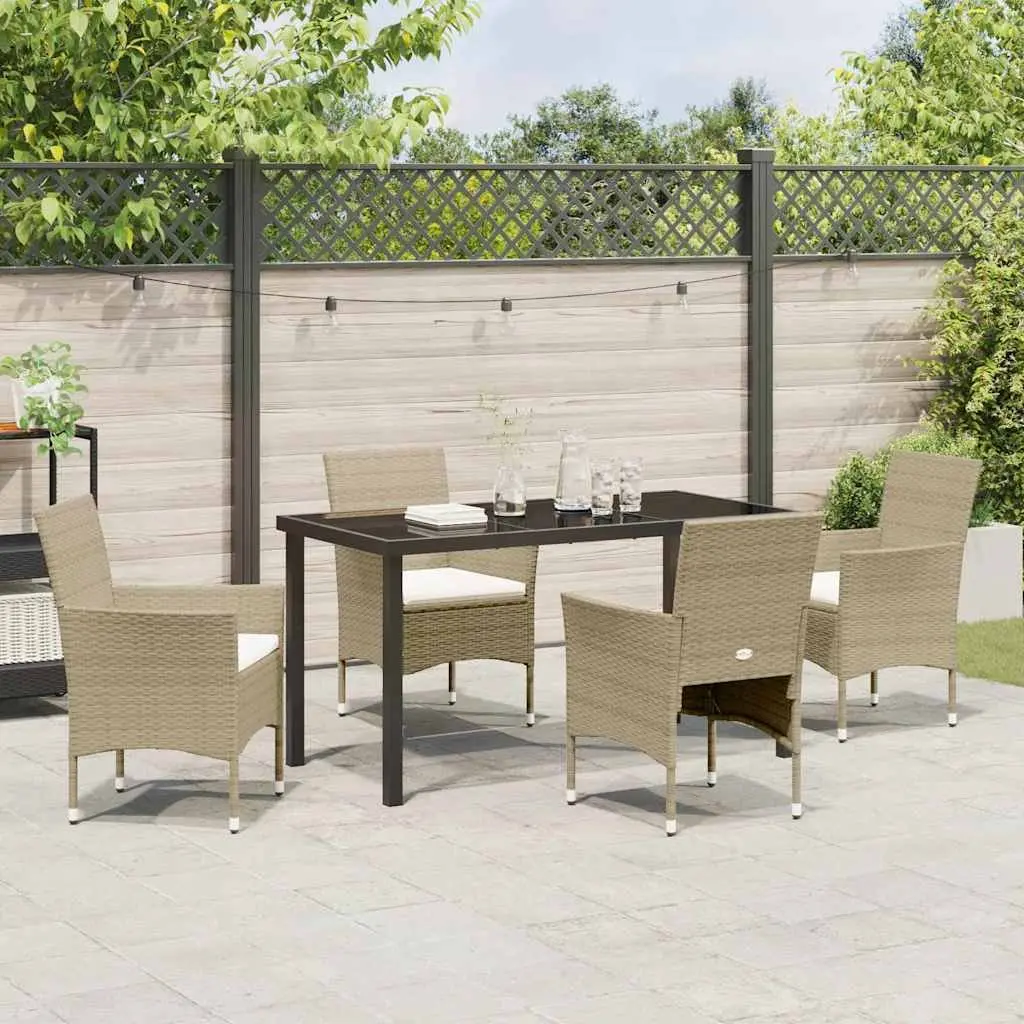 Garden Dining Set Poly Rattan Powder-coated Steel 5 Piece Beige Outdoor Furniture