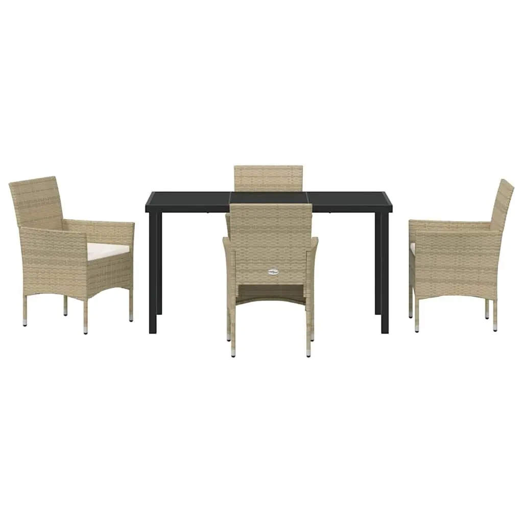 Garden Dining Set Poly Rattan Powder-coated Steel 5 Piece Beige Outdoor Furniture