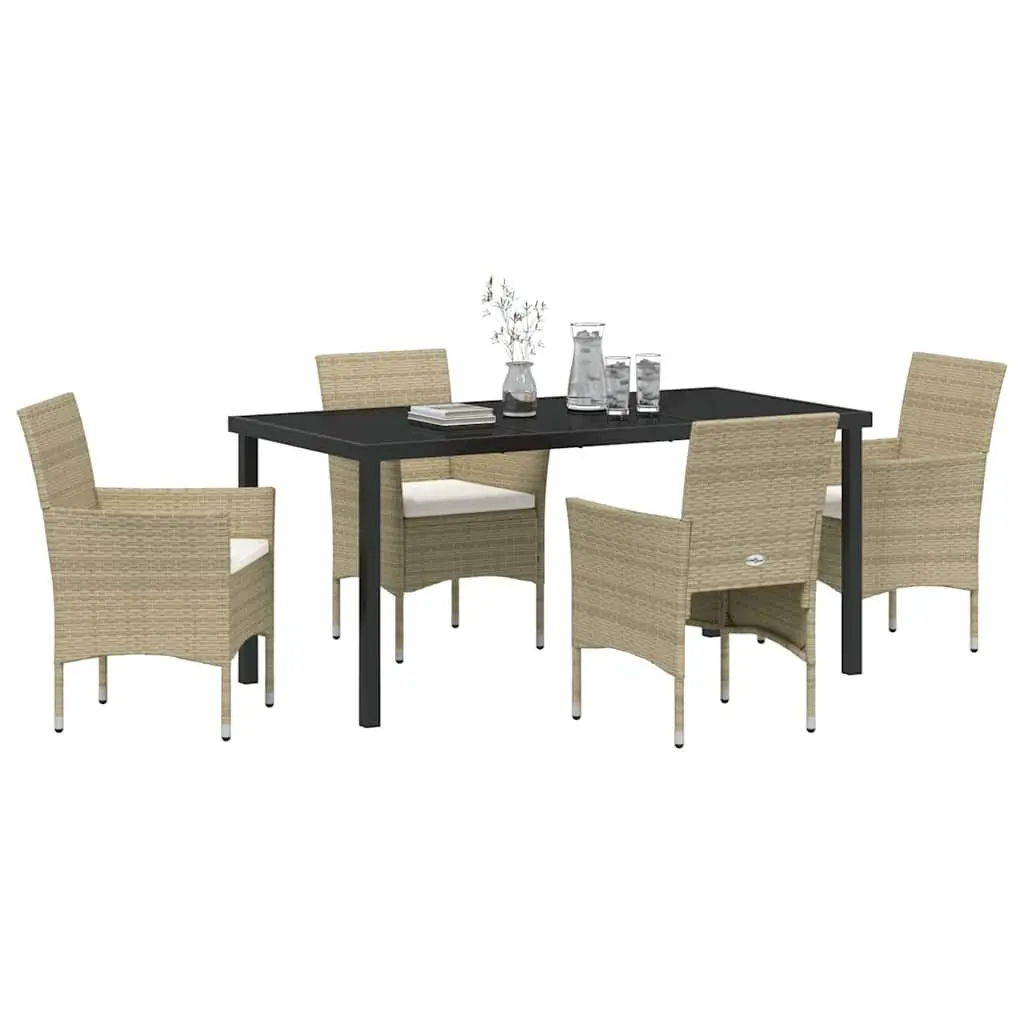 5 Piece Garden Dining Set with Glass Table