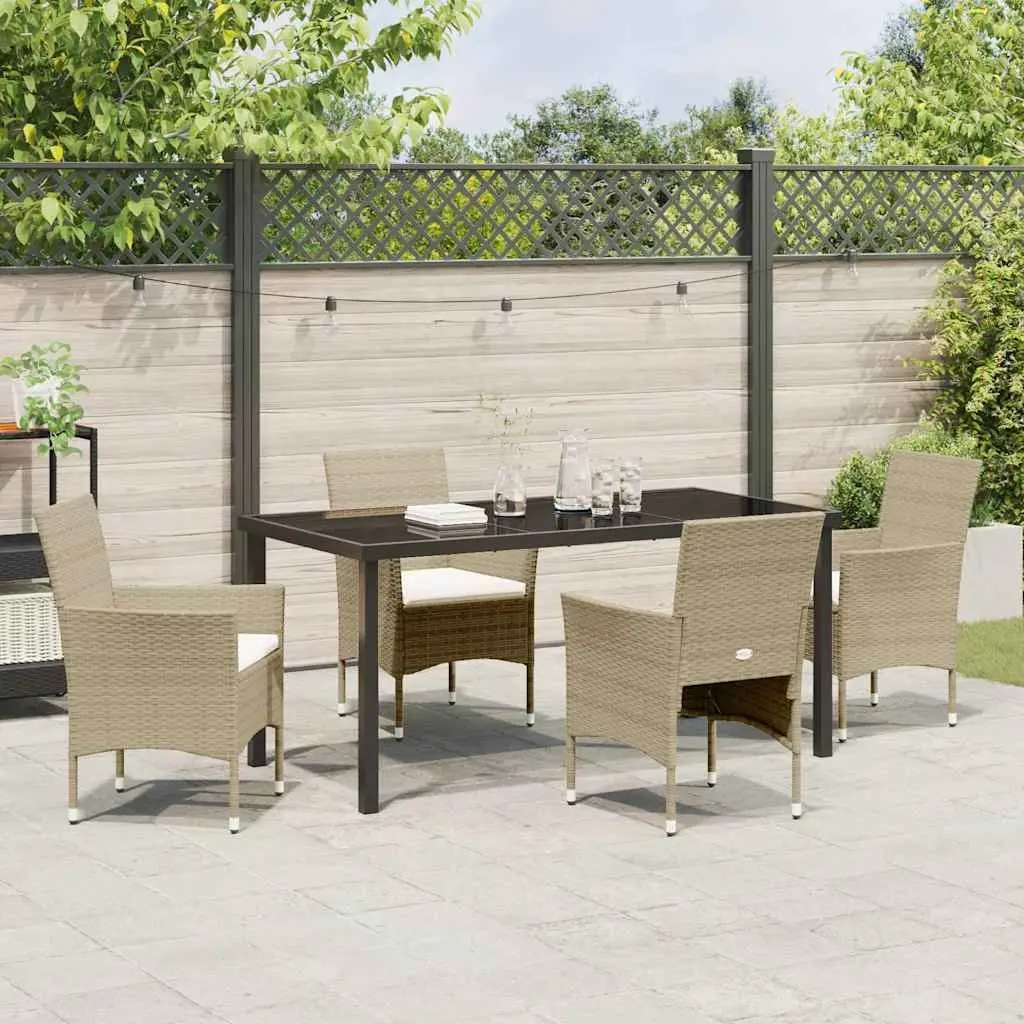 5 Piece Garden Dining Set with Glass Table