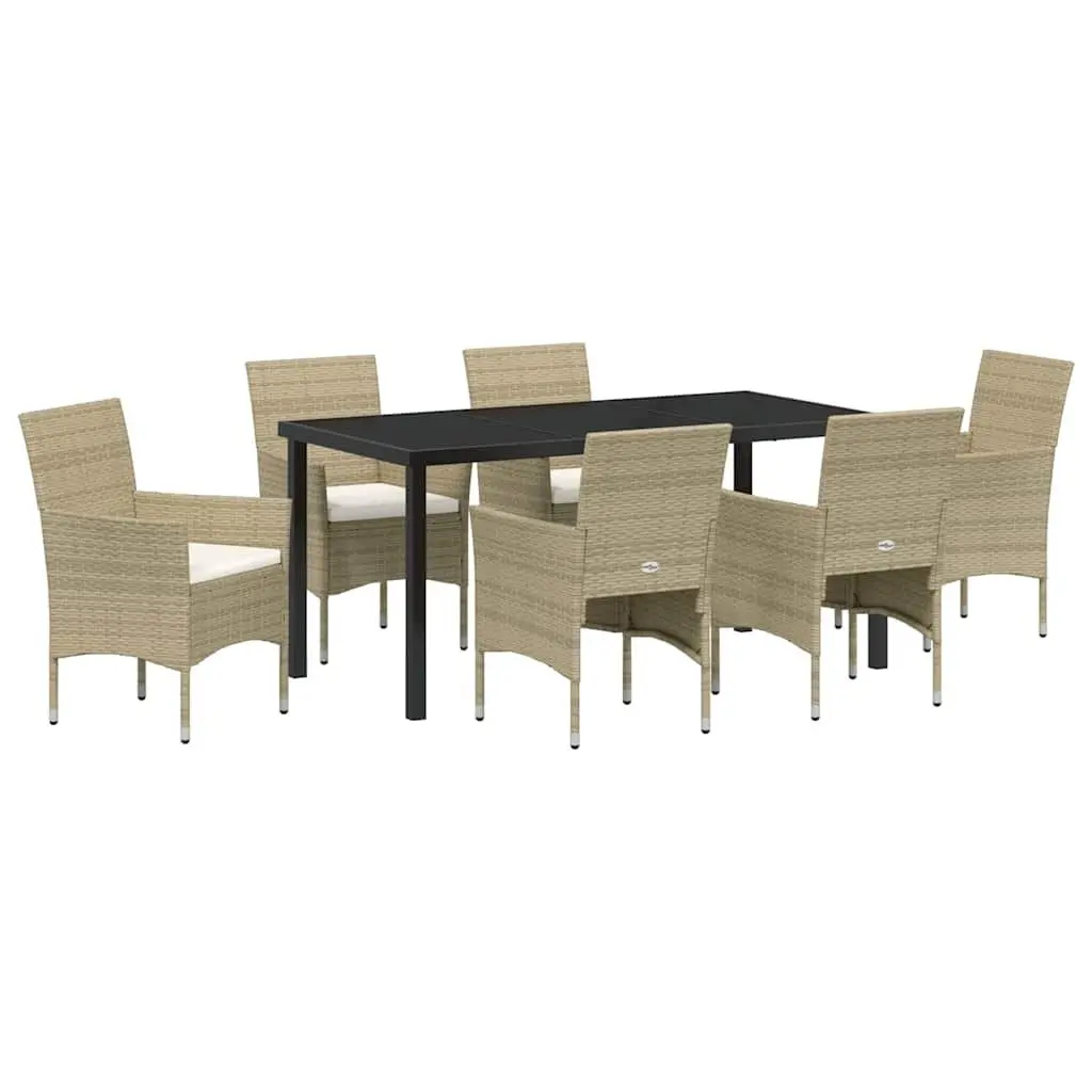 Garden Dining Set Powder-coated Steel 7 Piece Beige Outdoor Furniture Patio Table Chairs