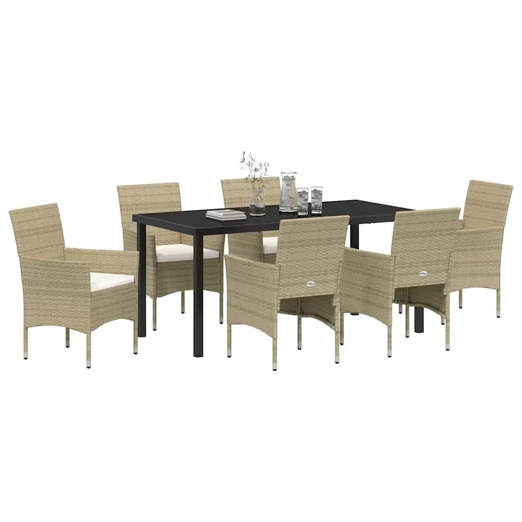 Garden Dining Set Powder-coated Steel 7 Piece Beige Outdoor Furniture Patio Table Chairs