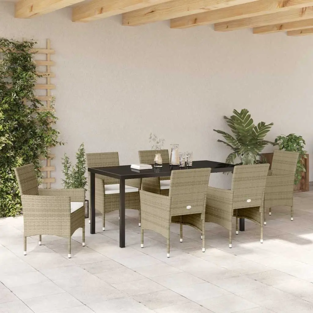 Garden Dining Set Powder-coated Steel 7 Piece Beige Outdoor Furniture Patio Table Chairs
