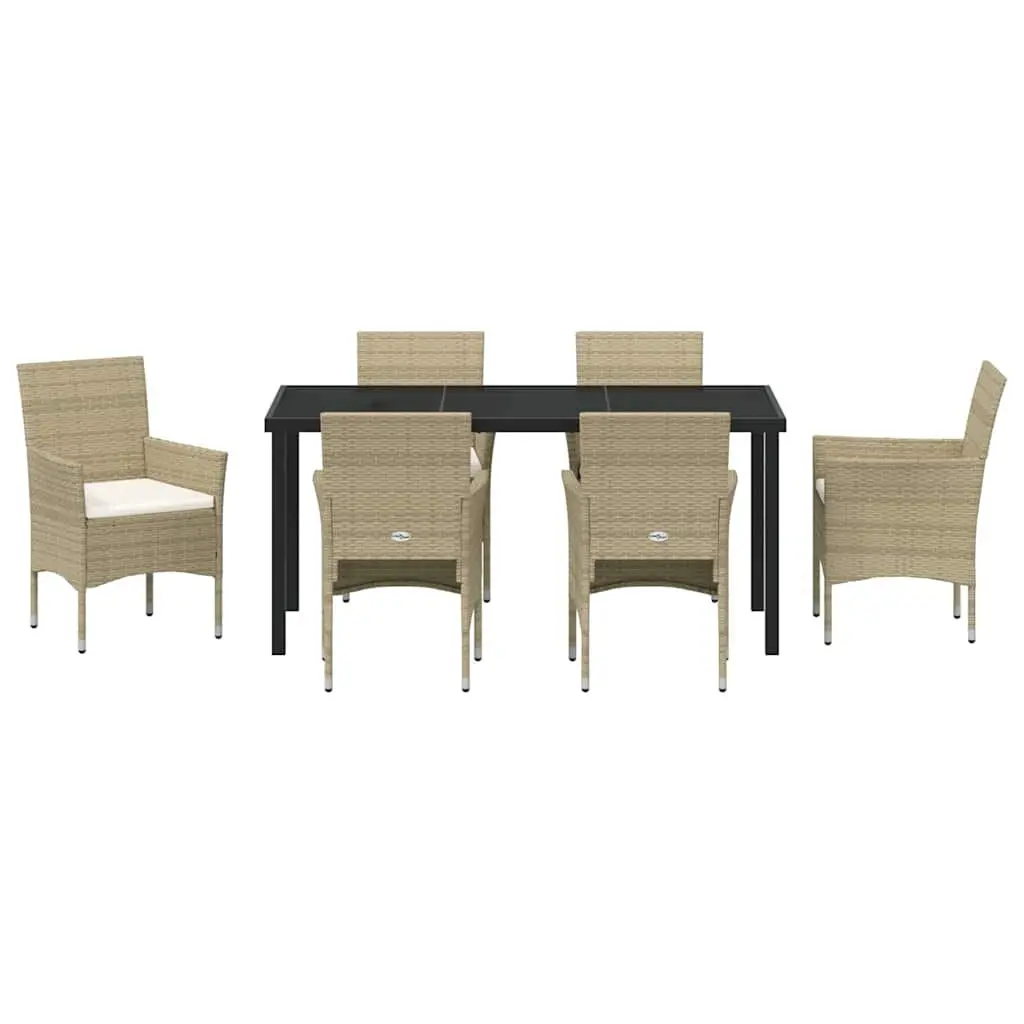 Garden Dining Set Powder-coated Steel 7 Piece Beige Outdoor Furniture Patio Table Chairs