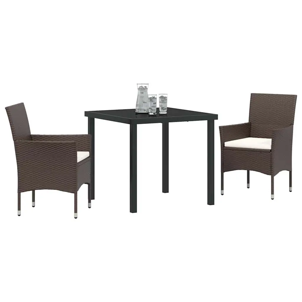 Garden Dining Set 3 Pieces with Brown Poly Rattan