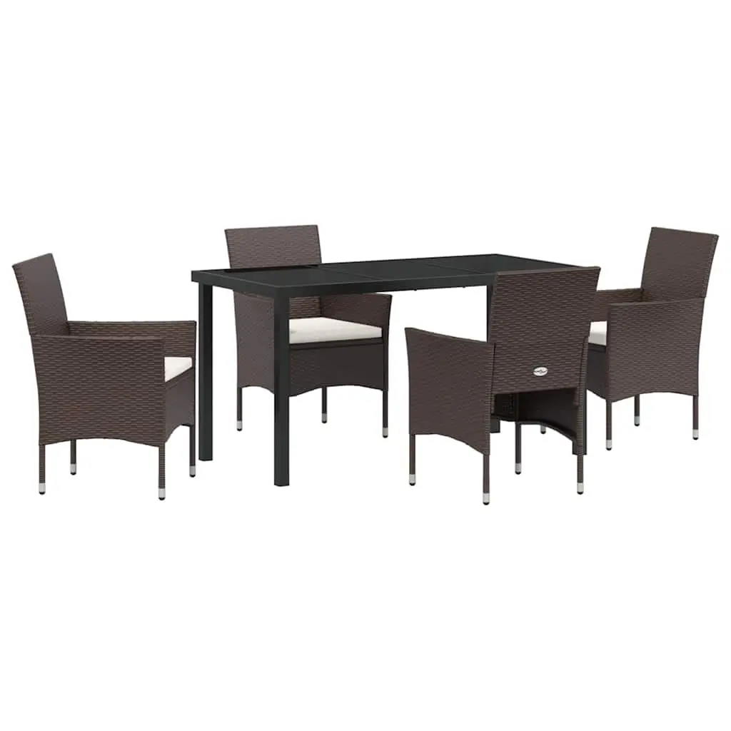 Brown Poly Rattan 5-Piece Outdoor Dining Set