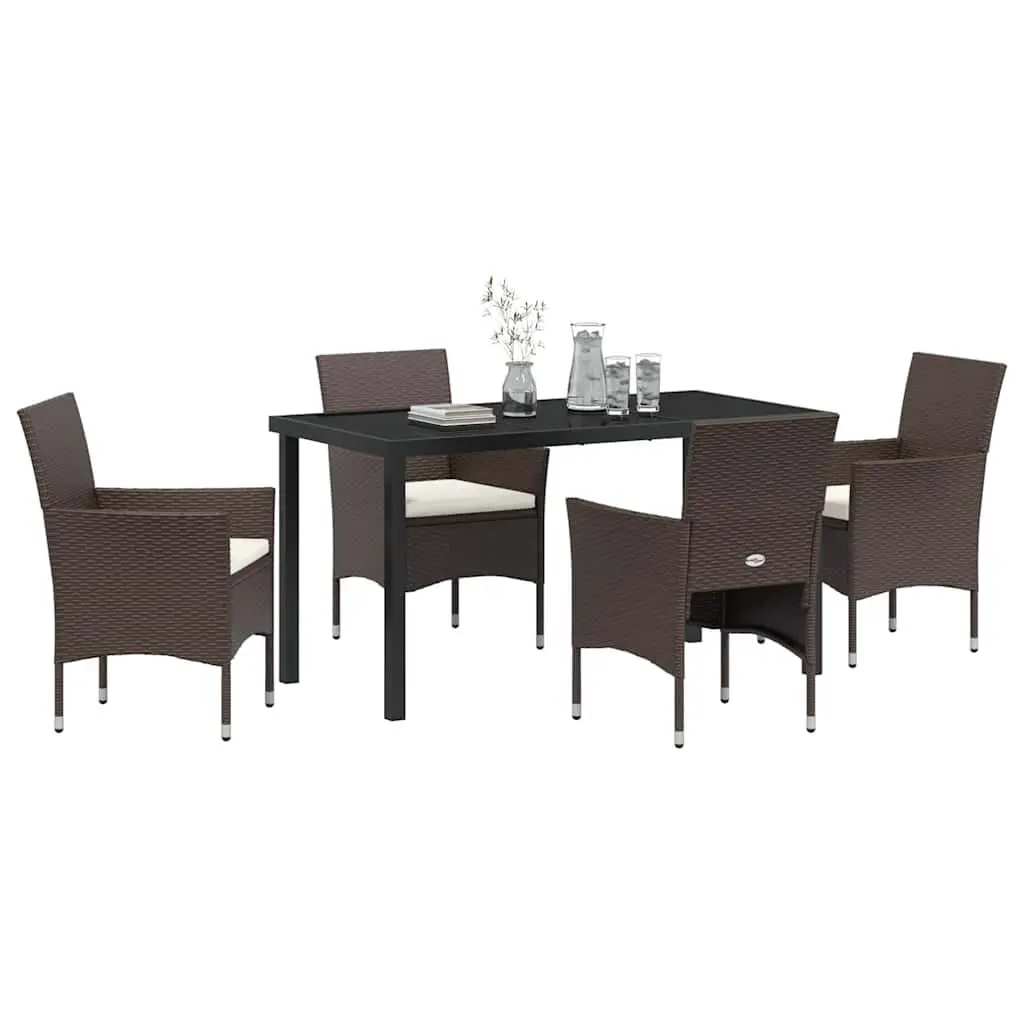 Brown Poly Rattan 5-Piece Outdoor Dining Set