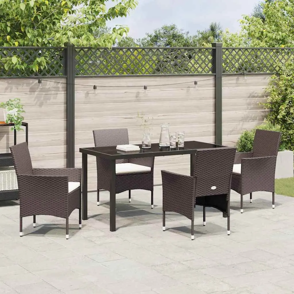 Brown Poly Rattan 5-Piece Outdoor Dining Set