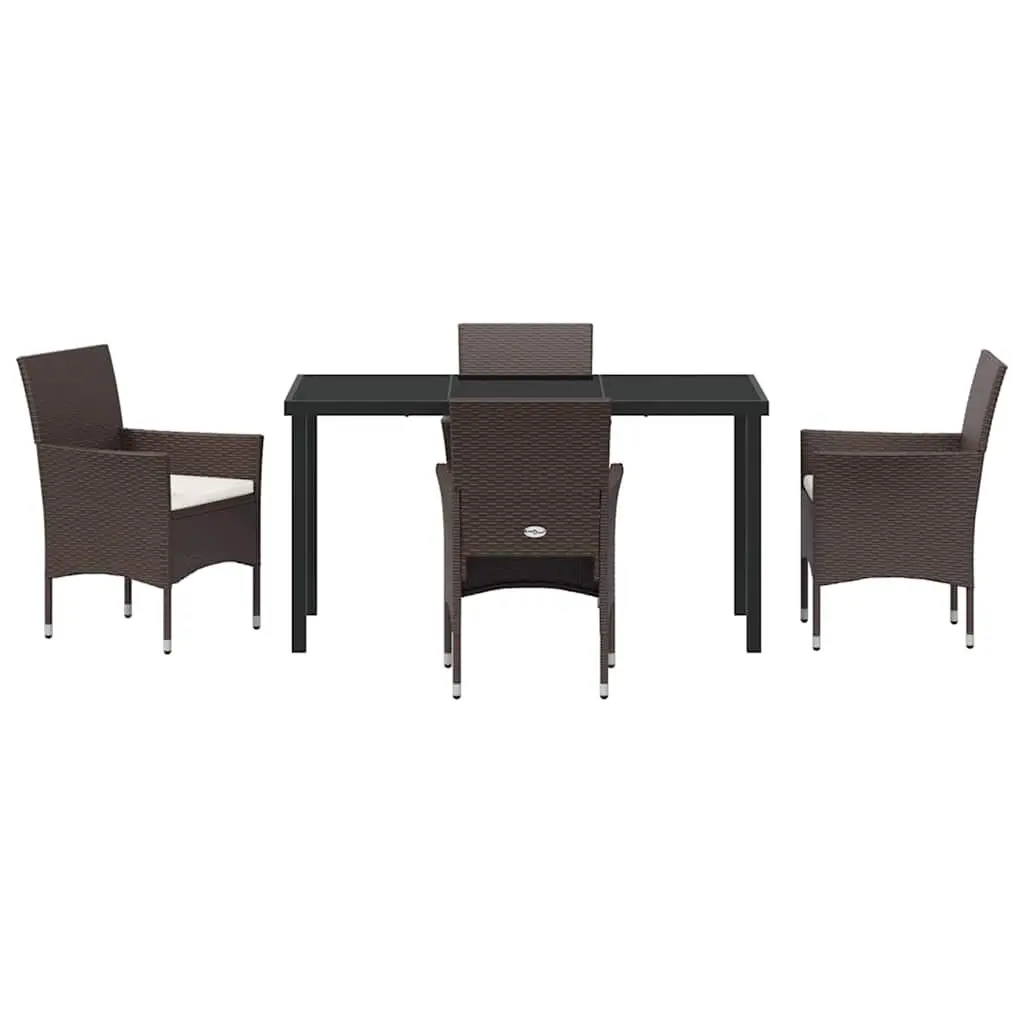 Brown Poly Rattan 5-Piece Outdoor Dining Set