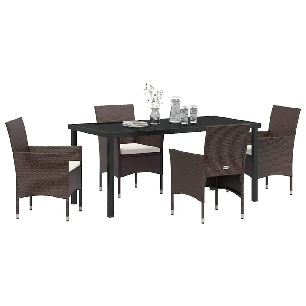 5 Piece Garden Dining Set with Glass Table
