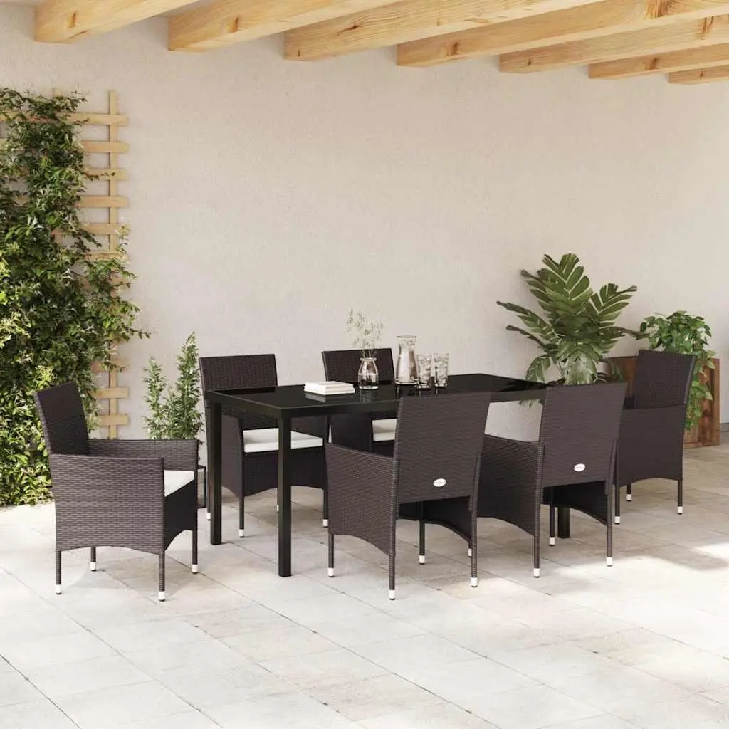 7 Piece Outdoor Garden Dining Set with Glass Top