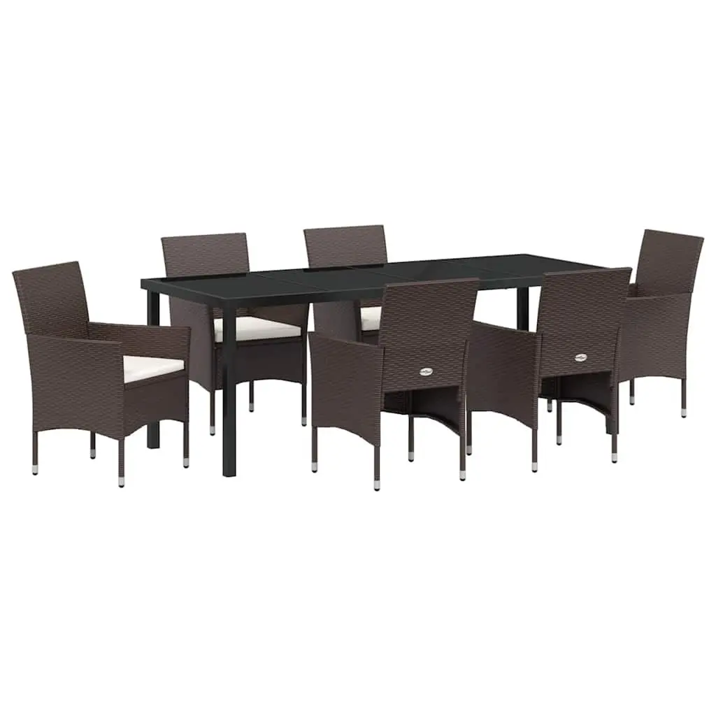 7-Piece Outdoor Dining Set with Cushions in Brown