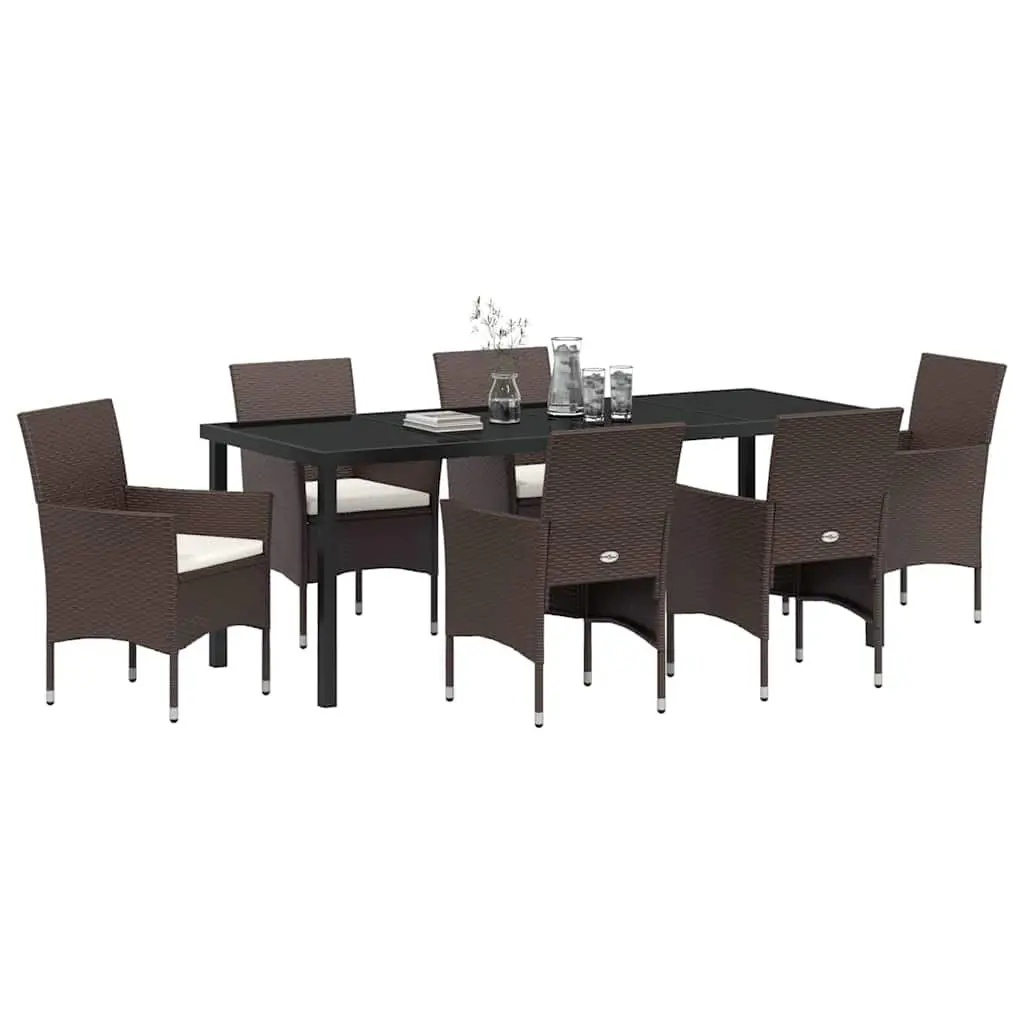 7-Piece Outdoor Dining Set with Cushions in Brown